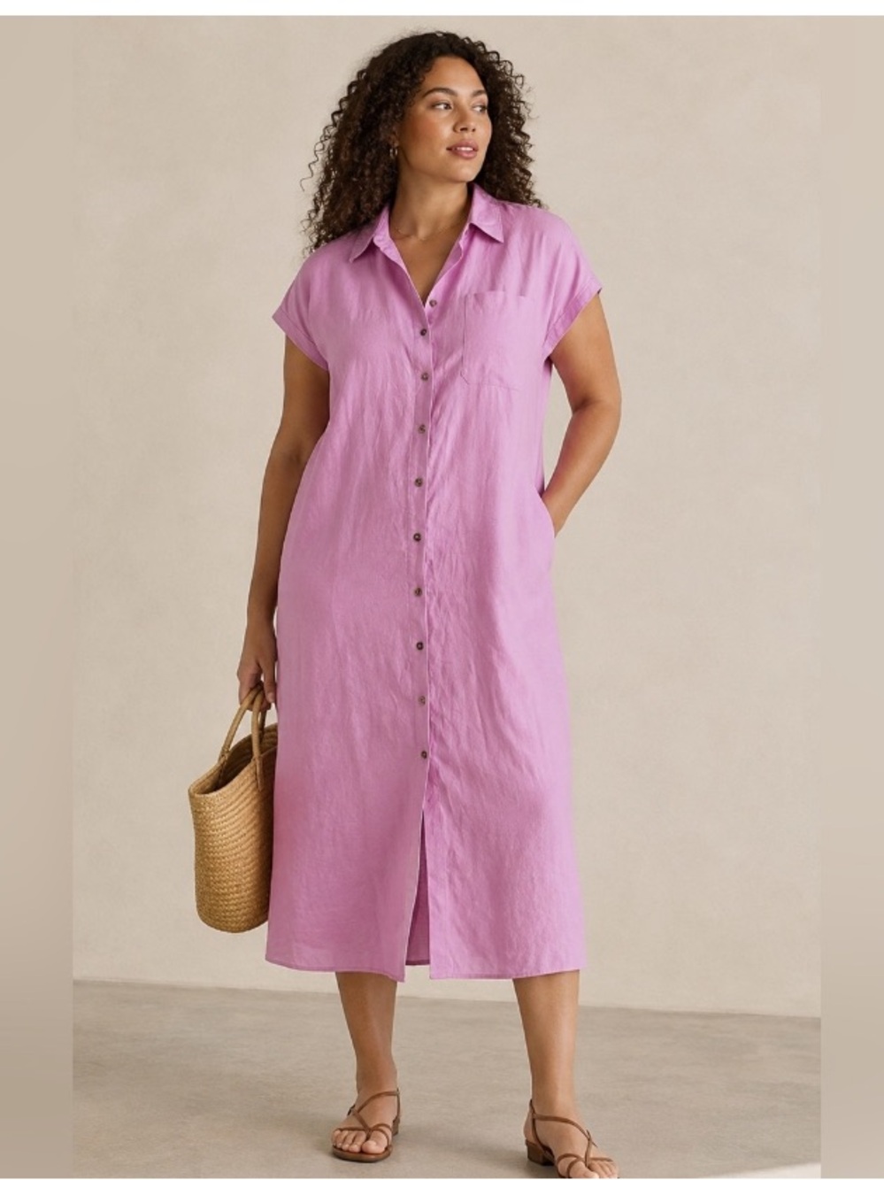 Universal Standard Linen Blend Midi Maxi Button Up short sleeve dress XL 26/28